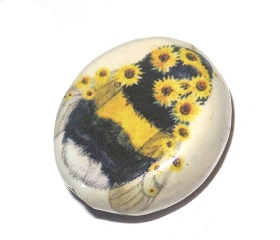 Ceramic Bee Sunflower Focal Bead Handmade Pottery Beads 25mm 1" PP4-3