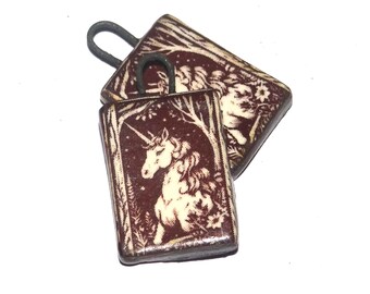 Ceramic Unicorn Charms Beads Pair Porcelain 21mm CC9-3
