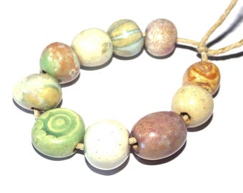 Ceramic Bead Set Textured Glazed Pottery Clay Handmade Porcelain 8-12mm