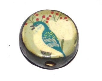 Ceramic Bird Focal Bead Handmade Pottery Beads 20mm PP2-1