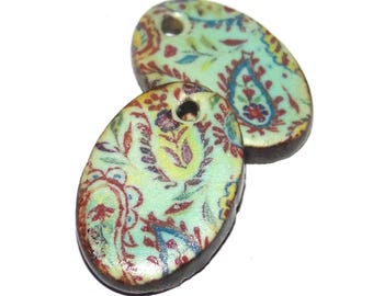 Ceramic Floral Patterned Charms Earring Bead Pair 22mm PP5-2