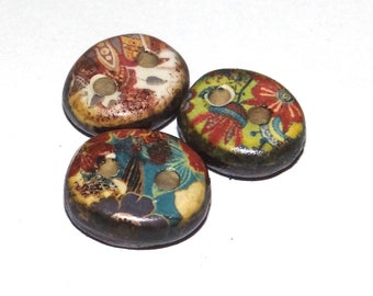 Ceramic Floral Patterned Buttons Porcelain Handmade Unique Rustic 13-15mm CC8-2