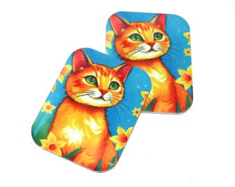 Faux Tin Cat Daffodil Charms Handmade 25mm 1" MM8-2