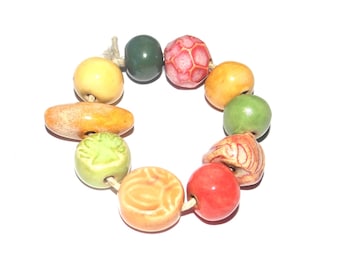 Ceramic Bead Set Citrus Handmade Porcelain 8-15mm
