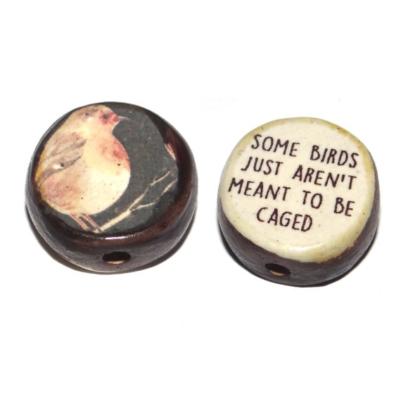 1 Ceramic Double Sided Quote Bead Porcelain Handmade  26mm PP8-3