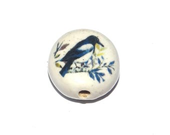 Ceramic Magpie Bird Focal Bead Handmade Pottery Beads 18-20mm PP7-2