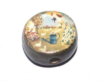 Ceramic Gardening Focal Bead Handmade Pottery Beads 16mm PP10-4