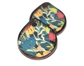 Ceramic Floral Charms Beads Pair Porcelain 18mm CC10-3