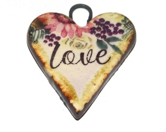 Ceramic Heart Pendant Handmade Focal Porcelain 27mm PP9-3