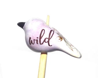 Ceramic Bird Bead Focal Handmade Rustic Floral Quote Word Sculpture Porcelain 30mm