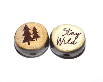 1 Ceramic Tree Double Sided Quote Bead Porcelain Handmade 13mm BB8-2