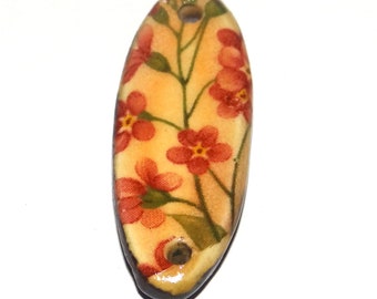 Ceramic Floral Pendant Handmade Focal Porcelain 30mm CC5-2