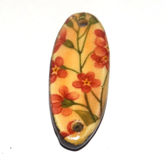 Ceramic Floral Pendant Handmade Focal Porcelain 30mm CC5-2