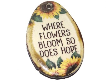 Ceramic Quote Flower Pendant Handmade Focal Porcelain 36mm CC5-1