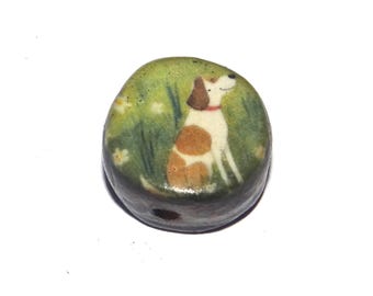 Ceramic Dog Focal Bead Handmade Pottery Beads 16-18mm BB1-2