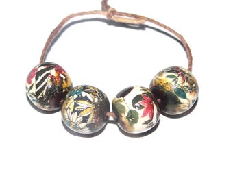 Ceramic Floral Bead Set Handmade Porcelain 11-12mm