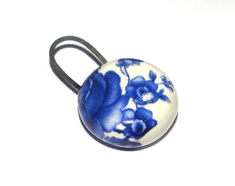 Ceramic Pendant Blue Floral Handmade 28mm CC1-1 Seconds