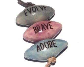 Ceramic Quote Word Bead Set Beads Handmade Pointy 24mm 1" BB1-1