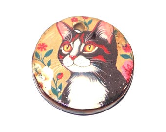 Ceramic Cat Pendant Handmade Focal Porcelain 25mm CC7-1
