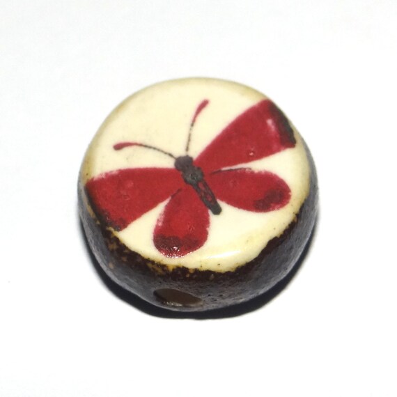 Ceramic Butterfly Focal Bead Handmade Pottery Beads 20mm PP3-3