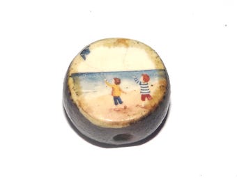 Ceramic Beach Focal Bead Handmade Pottery Beads 16-18mm BB1-3