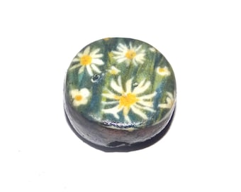 Ceramic Daisy Focal Bead Handmade Pottery Beads 16-18mm BB1-3