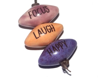 Ceramic Quote Word Bead Set Beads Handmade Pointy 24mm 1" BB1-2