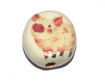 Ceramic Pig Focal Bead Handmade Pottery Beads 17mm BB6-3