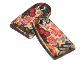 Ceramic Floral Patterned Rustic Charms Beads Pair Porcelain 24mm PP2-4