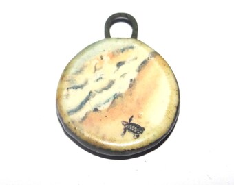 Ceramic Beach Turtle Pendant Porcelain Handmade 27mm CC9-4