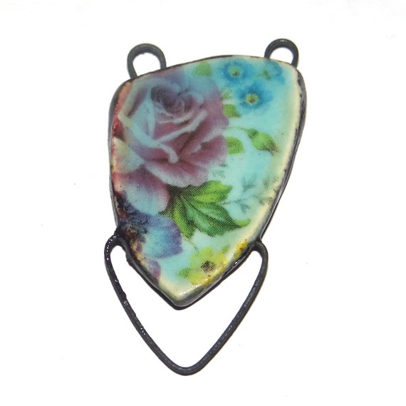 Ceramic Floral Pendant Handmade Focal Porcelain 40mm CC5-2