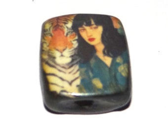 Ceramic Tiger Woman Focal Bead Handmade Pottery Beads 20mm PP8-4