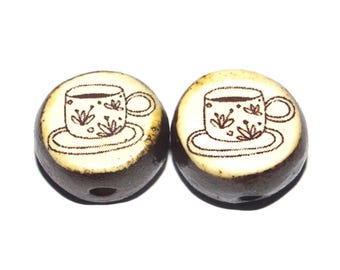 Ceramic Tea Coffee Cup Beads Pair Porcelain 14mm CC9-3