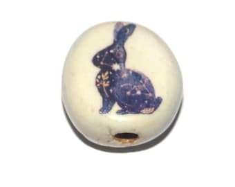 Ceramic Lunar Rabbit Focal Bead Handmade Pottery Beads 17mm BB6-3