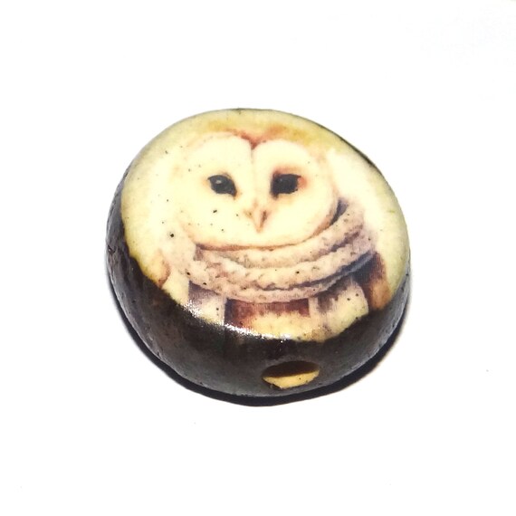 Ceramic Owl Focal Bead Handmade Pottery Beads 24mm PP2-1