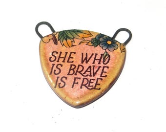 Ceramic Quote Pendant Handmade Focal Porcelain 27mm PP1-1