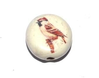 Ceramic Sparrow Bird Focal Bead Handmade Pottery Beads 17mm PP6-1