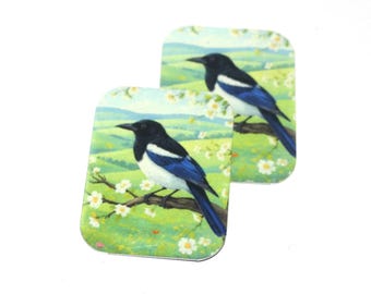 Faux Tin Magpie Bird Charms Handmade 25mm 1" MM8-2