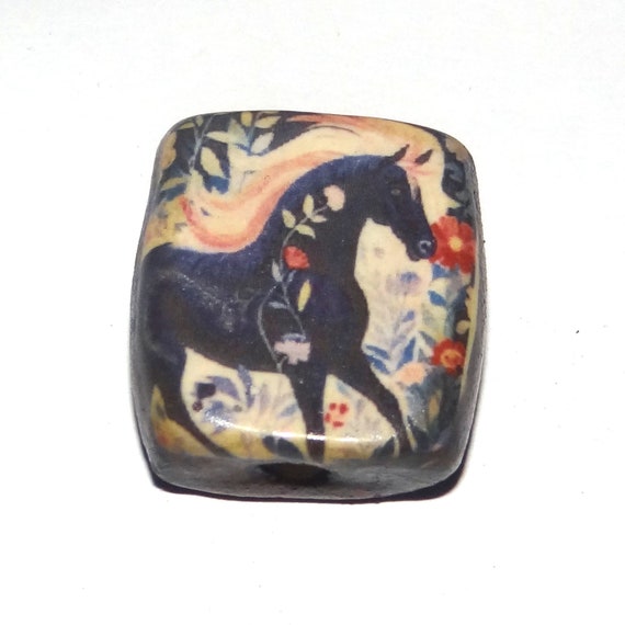 Ceramic Horse Focal Bead Handmade Pottery Beads 24mm PP8-1