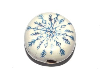 Ceramic Snowflake Focal Bead Handmade Pottery Beads 17mm PP6-2