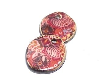 Ceramic Flower Charms Beads Pair Porcelain 20mm CC4-4