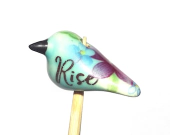 Ceramic Bird Bead Focal Handmade Rustic Floral Quote Word Sculpture Porcelain 30mm