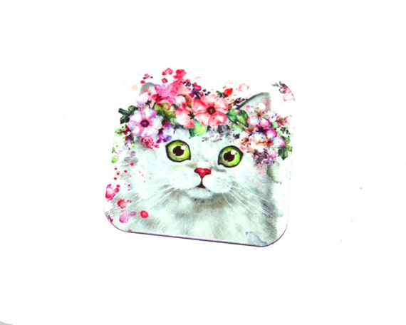 Faux Tin Cat Charm Pendant Handmade 25mm 1" Square MSQ4-1