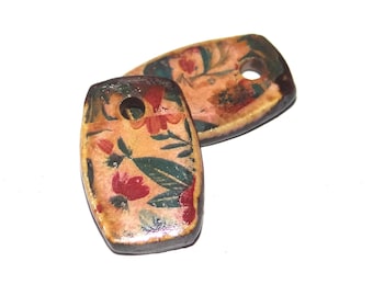 Ceramic Flower Charms Beads Pair Porcelain 18mm CC3-1