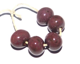 Ceramic Aubergine Spotty Speckled Bead Set Handmade 13mm