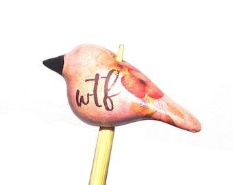 Ceramic Bird Bead Focal Handmade Rustic Floral Quote Word Sculpture Porcelain 30mm