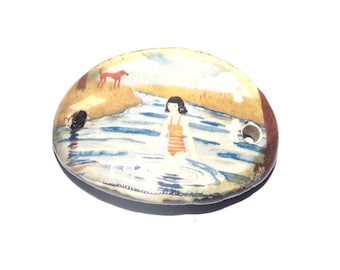 Ceramic A Dip in the River Bracelet Bar Cuff Porcelain 30mm CC6-4