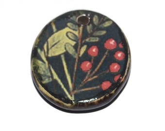 Ceramic Winter Wreath Pendant Handmade Focal Porcelain 30mm CC6-3