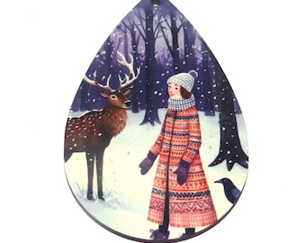 Wooden Christmas Tree Decoration Winter Pendant Handmade 65mm MM1-3