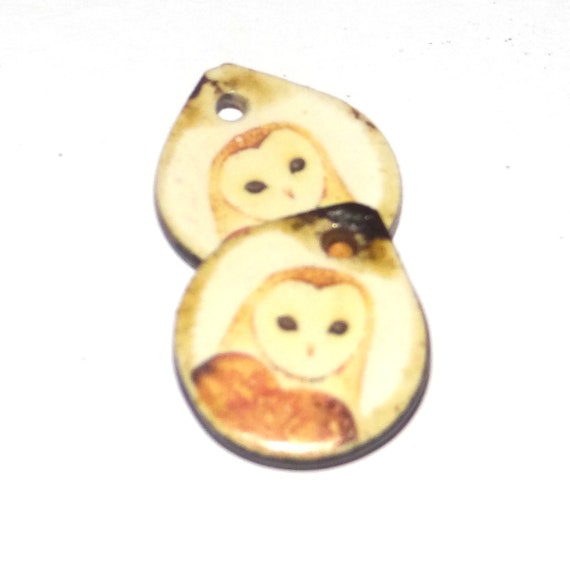 Ceramic Owl Earring Charms Pair Beads Handmade Rustic 18mm/0.7" CC1-4